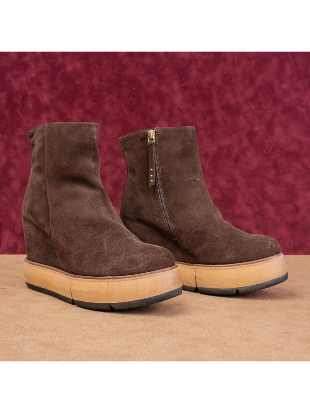 Paloma Barcelo Deadstock Disa Brown Suede Platform Zip Fashion Boots 10US EUR40